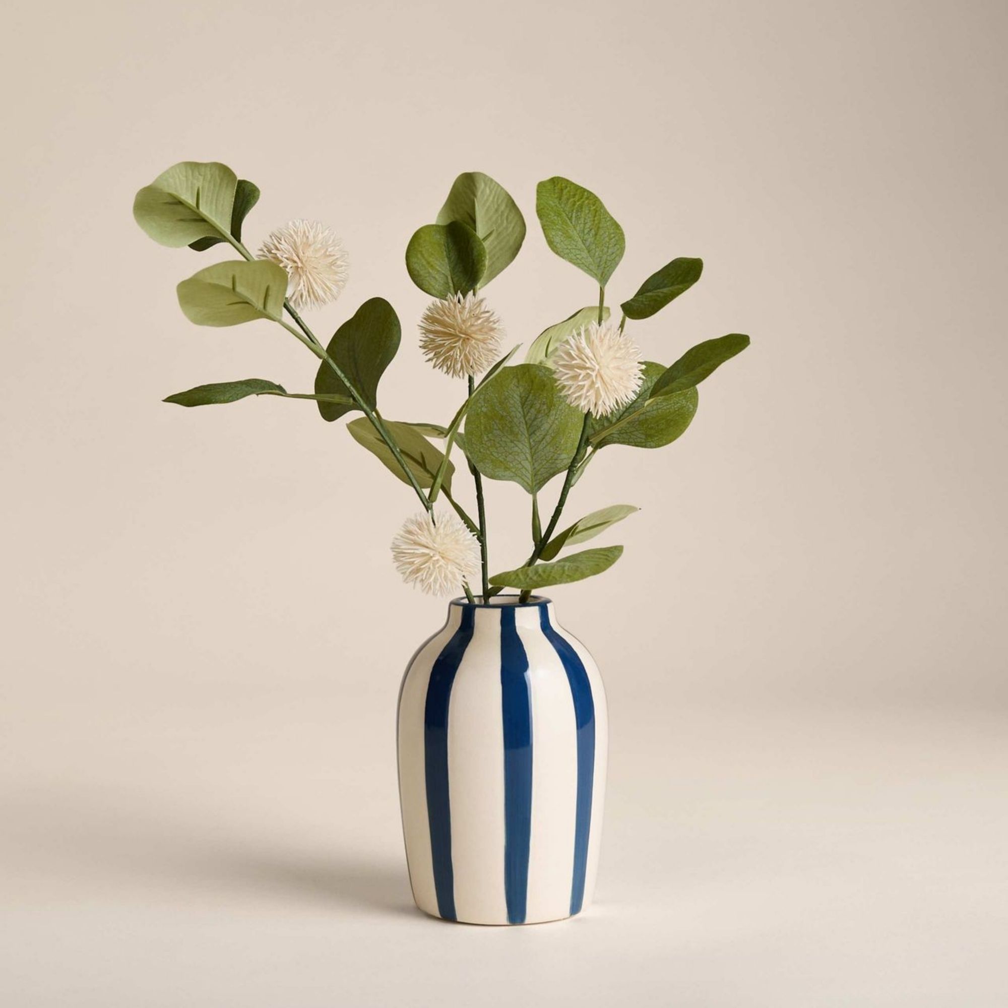 Artificial Pom Pom Flower in Ceramic Vase