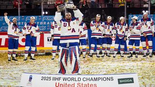 USA celebrate winning the IIHF World Championship 2025
