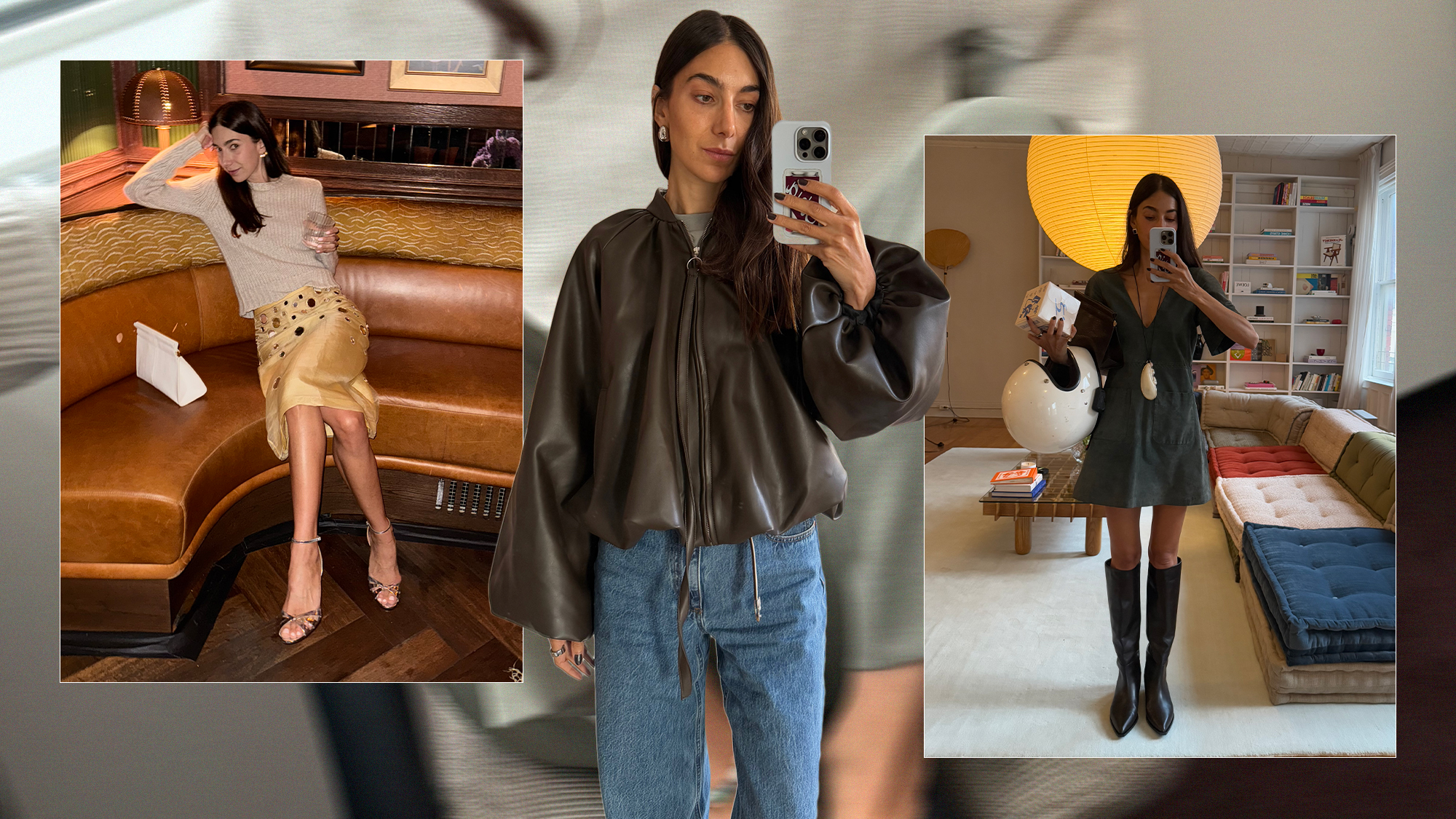 Melanie Masarin Ghia Outfits Tory Burch Yellow Skirt Beaufille Leather Bomber 