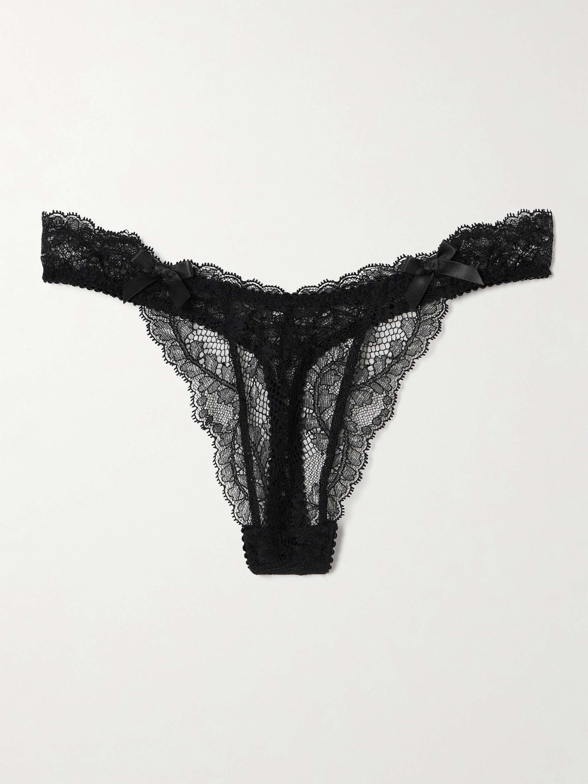 Love Bow-Embellished Stretch Leavers Lace Thong
