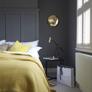 bedroom with grey wall