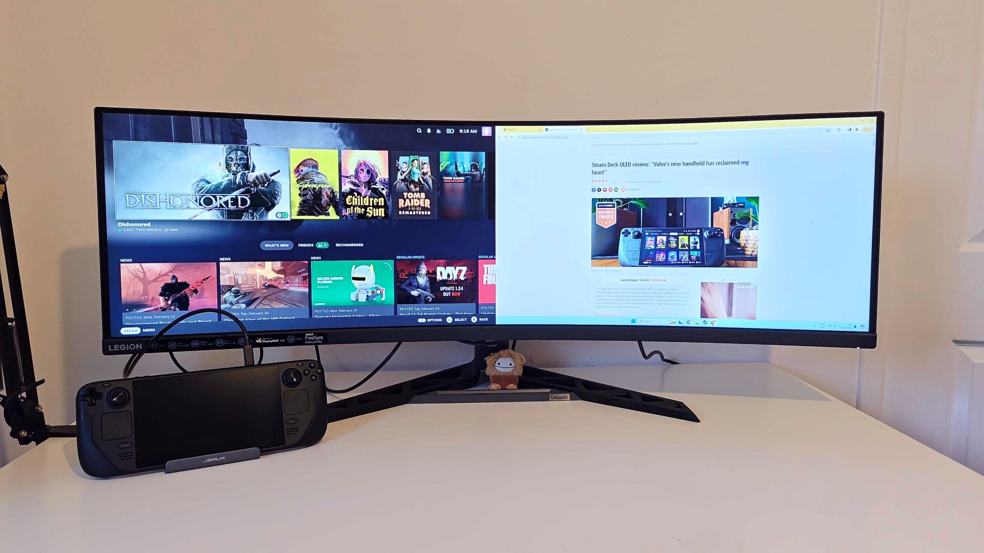 Lenovo Legion R45w-30 connected to both Steam Deck OLED and PC
