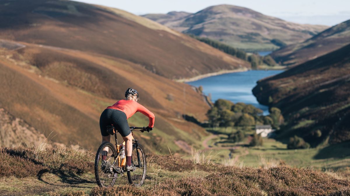 Female mountain biker in the Pentland Hills