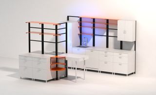 white and orange kitchen units