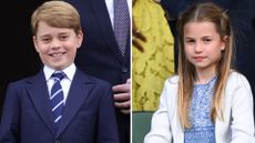 Composite of Prince George at the Platinum Jubilee Pageant in 2022 and Princess Charlotte at Wimbledon 2023