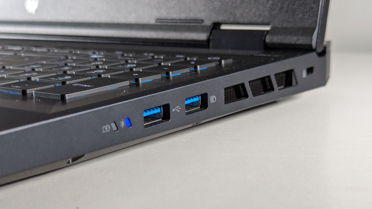 Close-up view of the ports on the right edge of the Acer Predator Helios Neo 18.