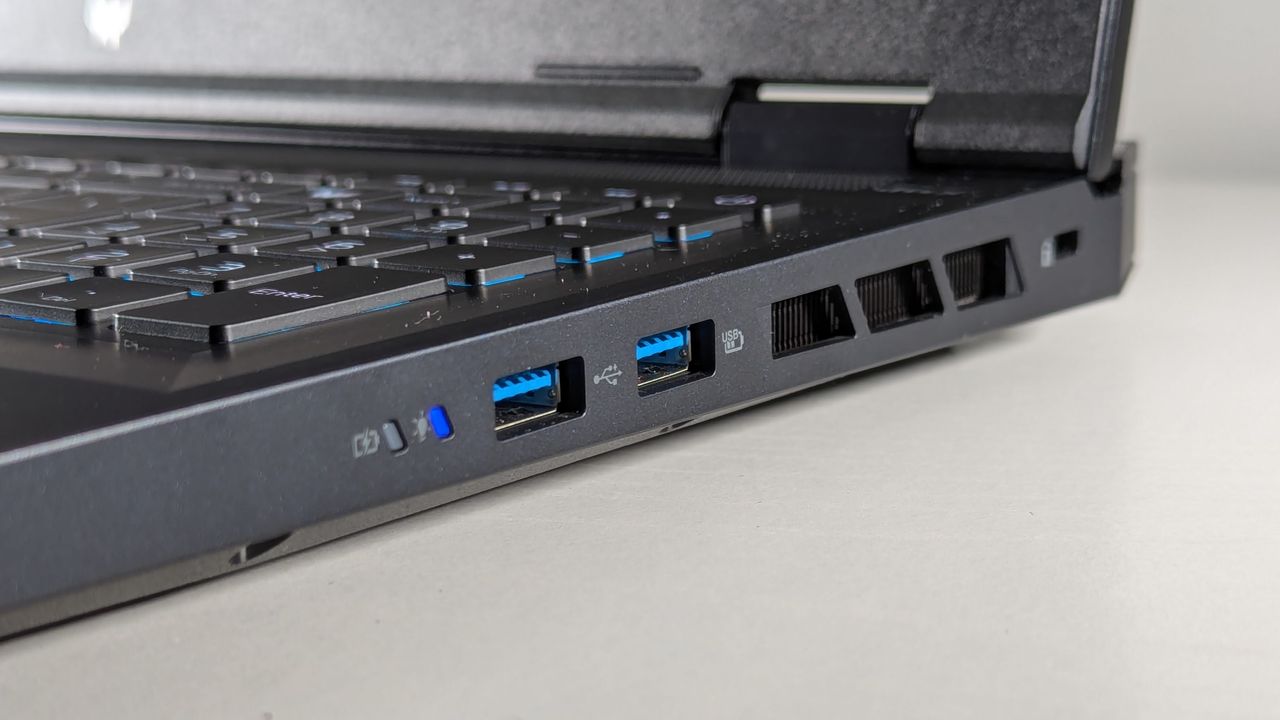 Close-up view of the ports on the right edge of the Acer Predator Helios Neo 18.