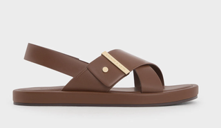 Crossover-Strap Slingback Sandals - Dark Brown