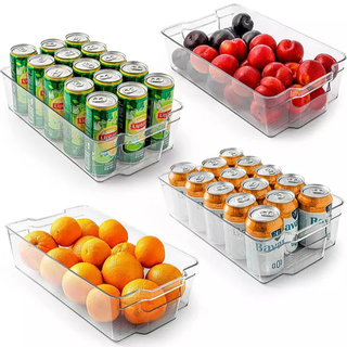 4 Pack Extra Large Clear Fridge Organizers and Storage