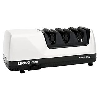 Chef’schoice 1520 Professional Electric Knife Sharpener for 20- and 15-Degree Straight-Edge and Serrated Knives, 3 Stage, White