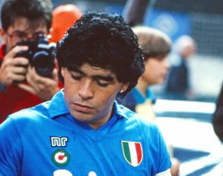 Diego Maradona in an Ennerre Napoli shirt, 1988