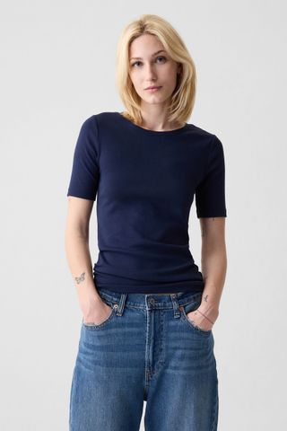 Blue Modern Crew Neck Short Sleeve T-Shirt