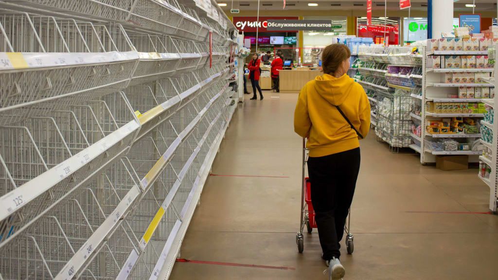 A woman shops at a grocery store in Moscow.