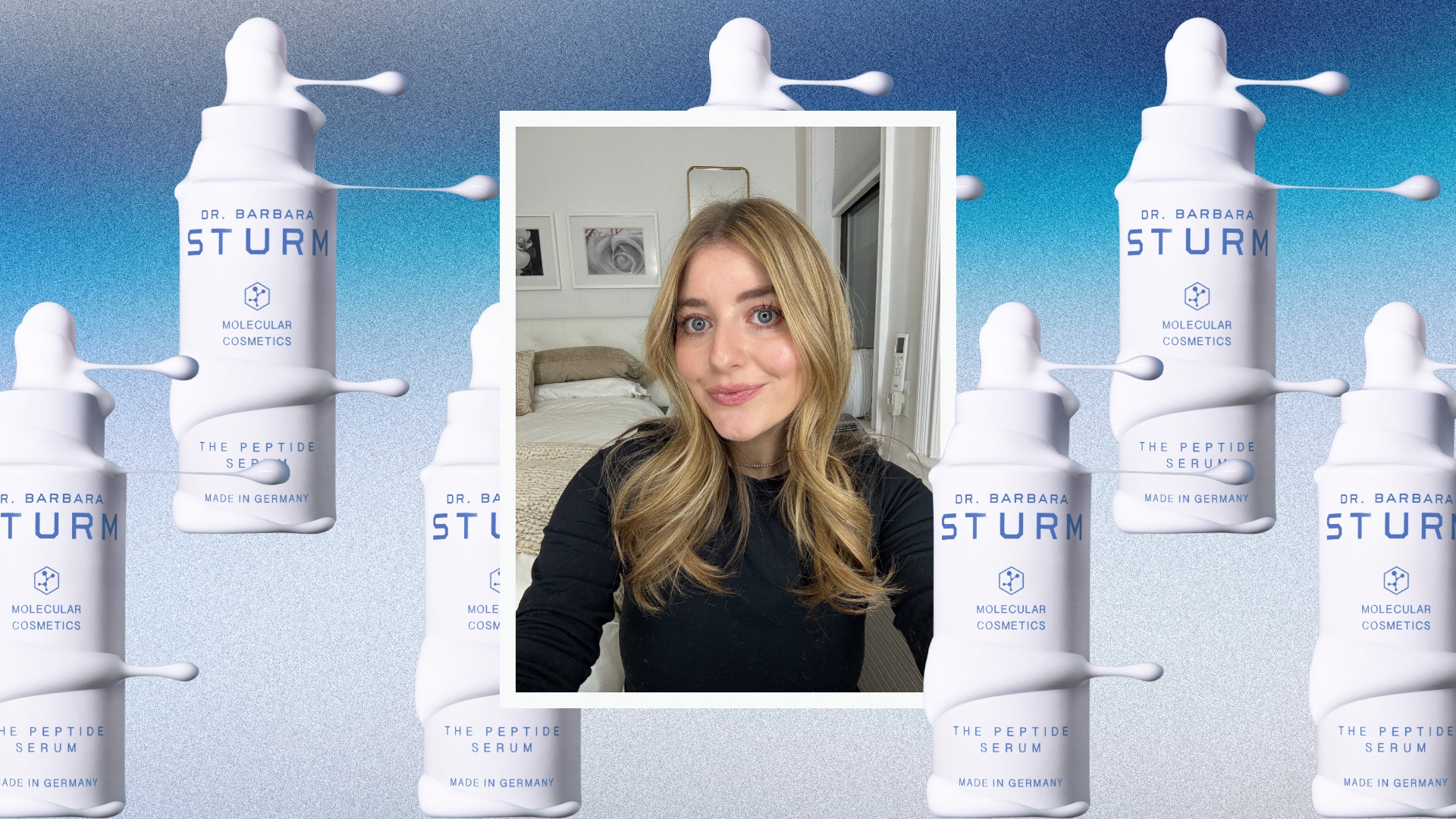 samantha holender on a background of sturm peptide serum