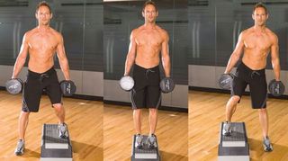 Dumbbell crossover step up/off