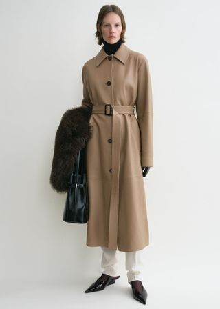 Belted Leather Coat Truffle