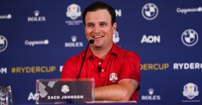 Zach Johnson speaks at a Ryder Cup press conference