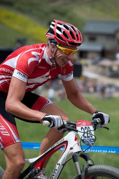 Todd Wells of Team Specialized stays in the red zone to claim the short track win.