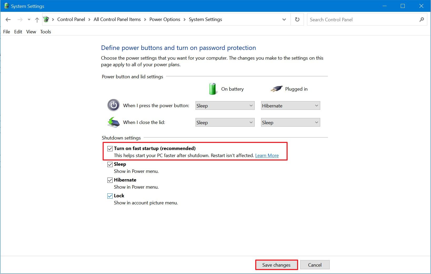 Windows 10 enable fast startup