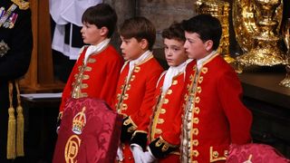 Prince George with his fellow pages of honor during the Coronation of King Charles III and Queen Camilla
