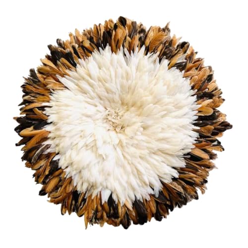 African Feather Wall Decor - White With Beige/brown Accents [4 Sizes], Authentic Handcrafted Bamileke Juju Hat (26inch-65cm)