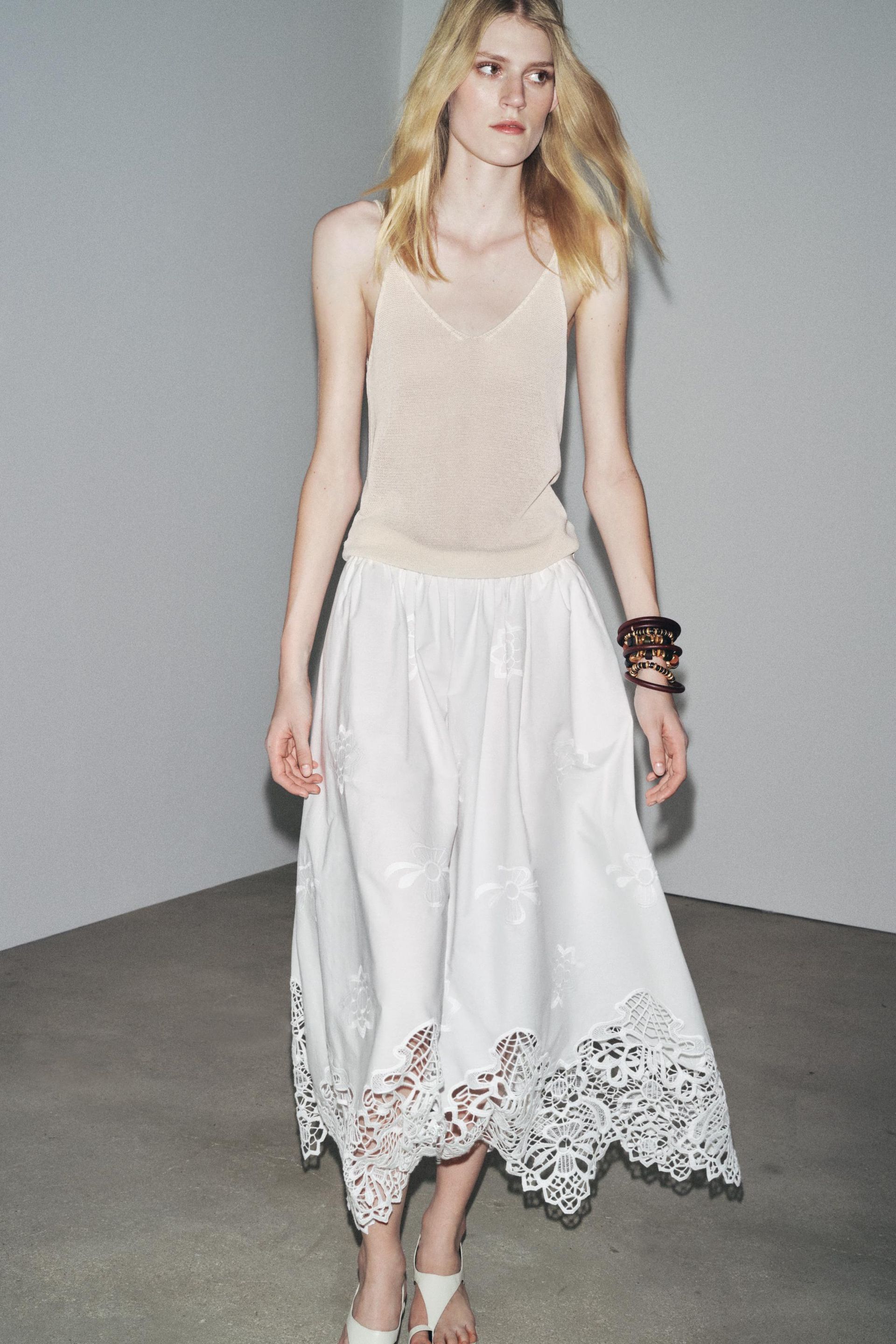 Zw Collection Embroidered Midi Skirt