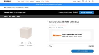 Eine Auflistung auf Samsung Irland für das Galaxy S21 FE