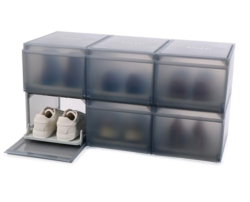 Joseph Joseph Shoecase Premium Shoe & Sneaker Storage Box Organizer With Slide-Out Shoe Tray, 6 Pack