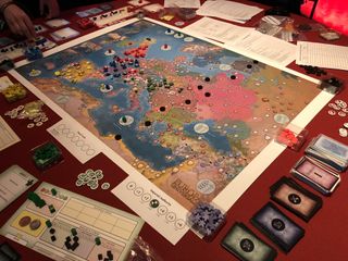 A picture of the Europa Universalis board game prototype from PDXCon 2018.