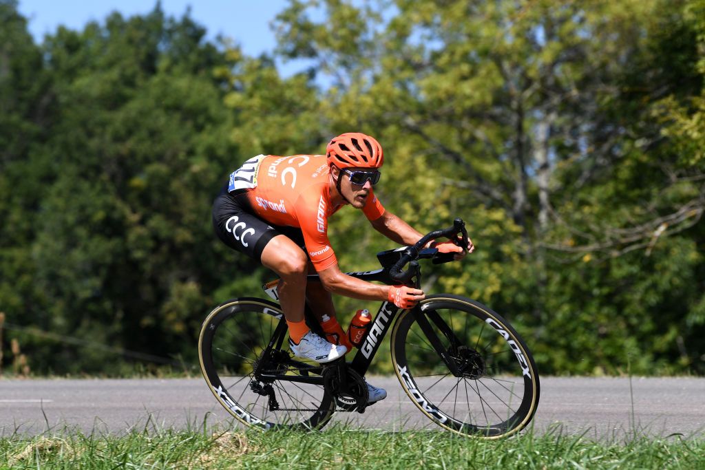 GRAND COLOMBIER FRANCE SEPTEMBER 13 Matteo Trentin of Italy and CCC Team Breakaway during the 107th Tour de France 2020 Stage 15 a 1745km stage from Lyon to Grand Colombier 1501m TDF2020 LeTour on September 13 2020 in Grand Colombier France Photo by Tim de WaeleGetty Images