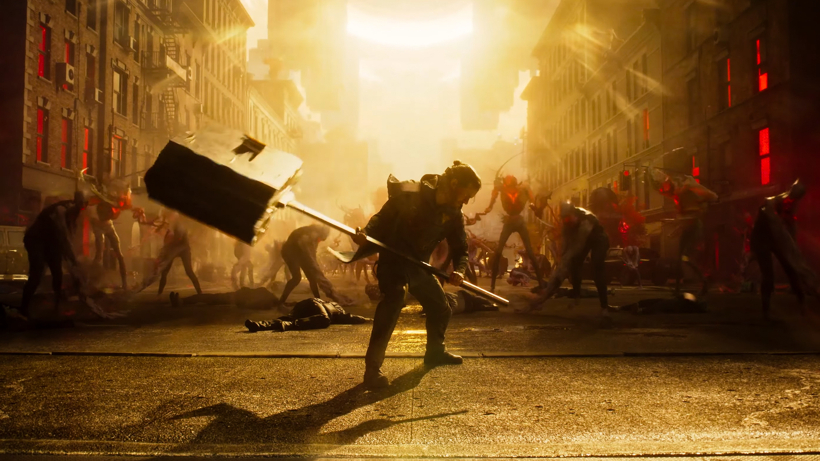 Control Resonant screenshot showing McFadden holding a large constructed weapon in front of enemies. 