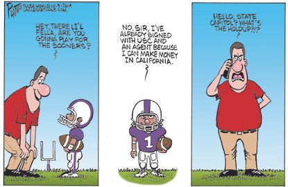 Political Cartoon U.S. California College Football NCAA Pay
