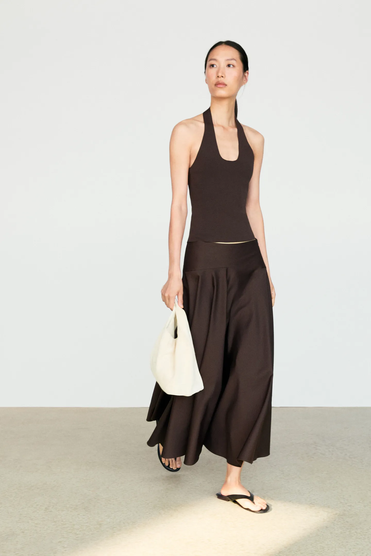 Massimo Dutti, Flounce Midi Skirt With Yoke Detail