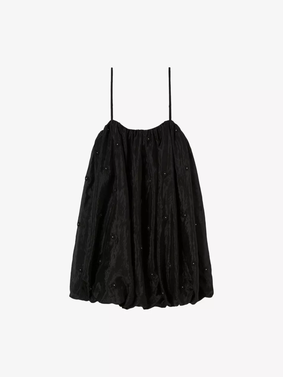 Embroidered Bubble-Hem Woven Mini Dress