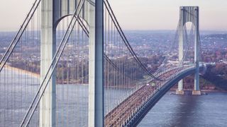 An aerial view of the Verrazzano Bridge during the TCS New York City Marathon in New York City, United States on November 07, 2021