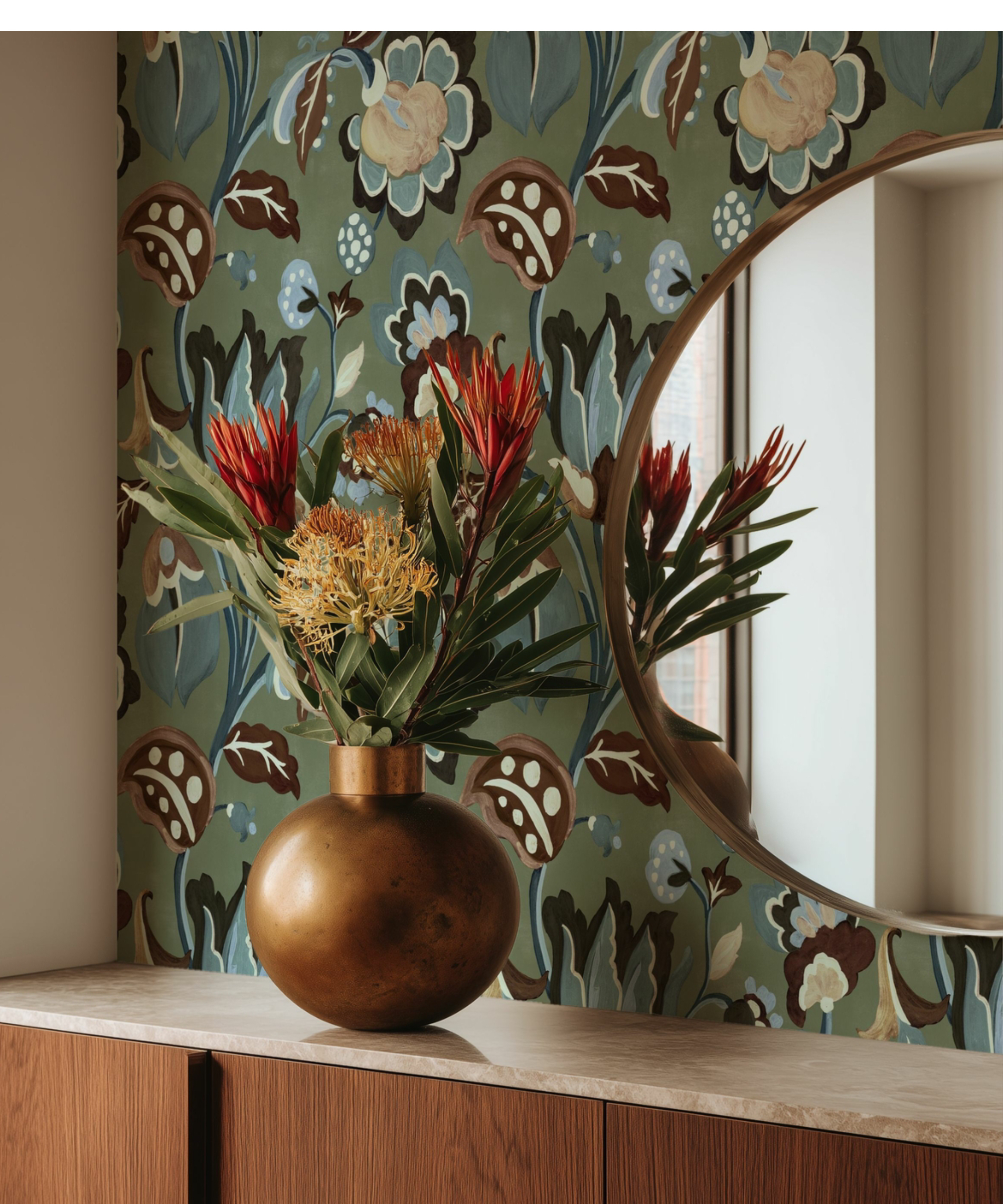 Photowall Flowing Floral Wallpaper in Olive
