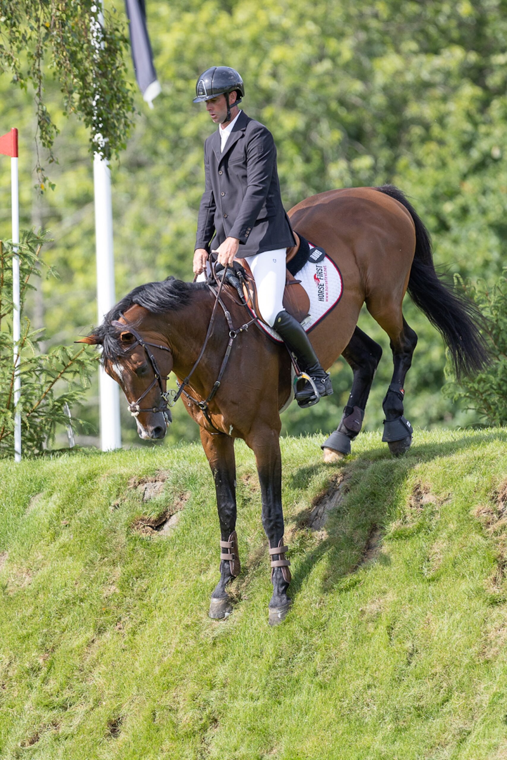 David Simpson and Pjotr come down the bank in the 2026 Hickstead Derby