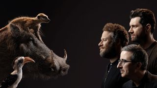 Billy Eichner, Seth Rogen and John Oliver with Timon Pumbaa and Zazu