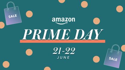 Amazon Prime Day text on a polka dot background with the dates 21st and 22nd of June overlaid