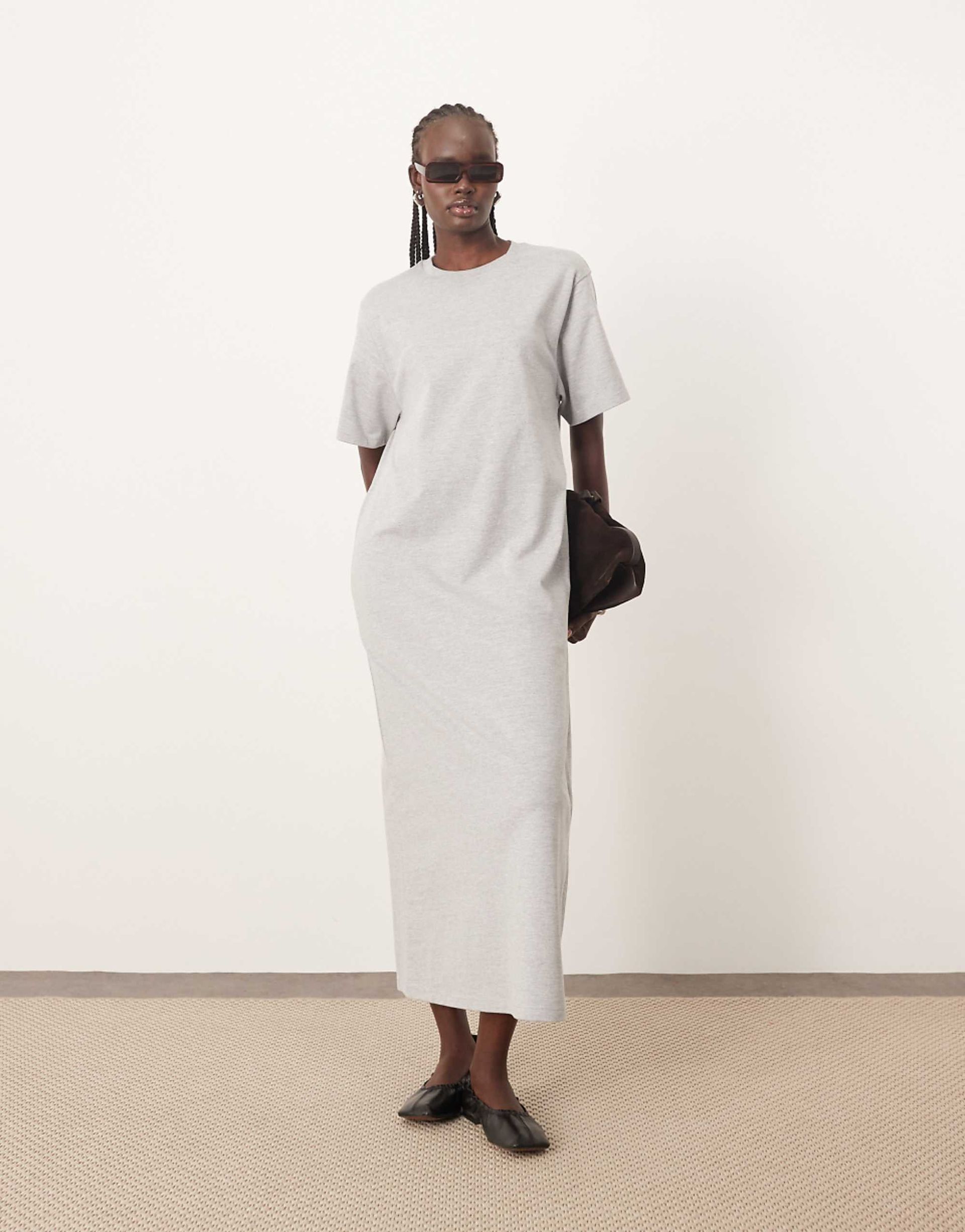 Arrange Premium Heavyweight T Shirt Midi Dress in Grey Marl