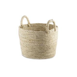 Round wicker storage basket with handles