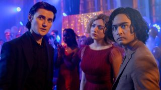 SCHOOL SPIRITS: “Grave the Last Dance”- Spencer MacPherson as Xavier, Peyton List as Maddie and Kristian Flores as Simon in season 1, episode 6 of the Paramount+