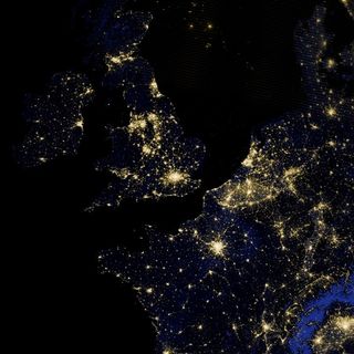 In this image, taken by the Suomi NPP satellite on March 27, 2012,the lights in the Irish Sea and the North Sea are likely a blend of fishing vessels and flares from offshore oil and gas platforms.