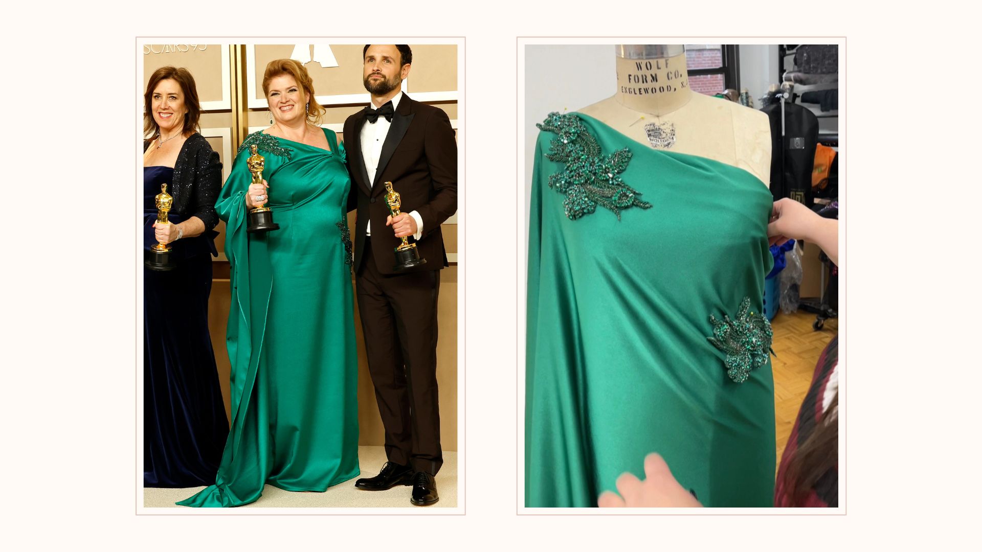 Oscars winner Melanie Miller in green dress created by Renee Cafaro