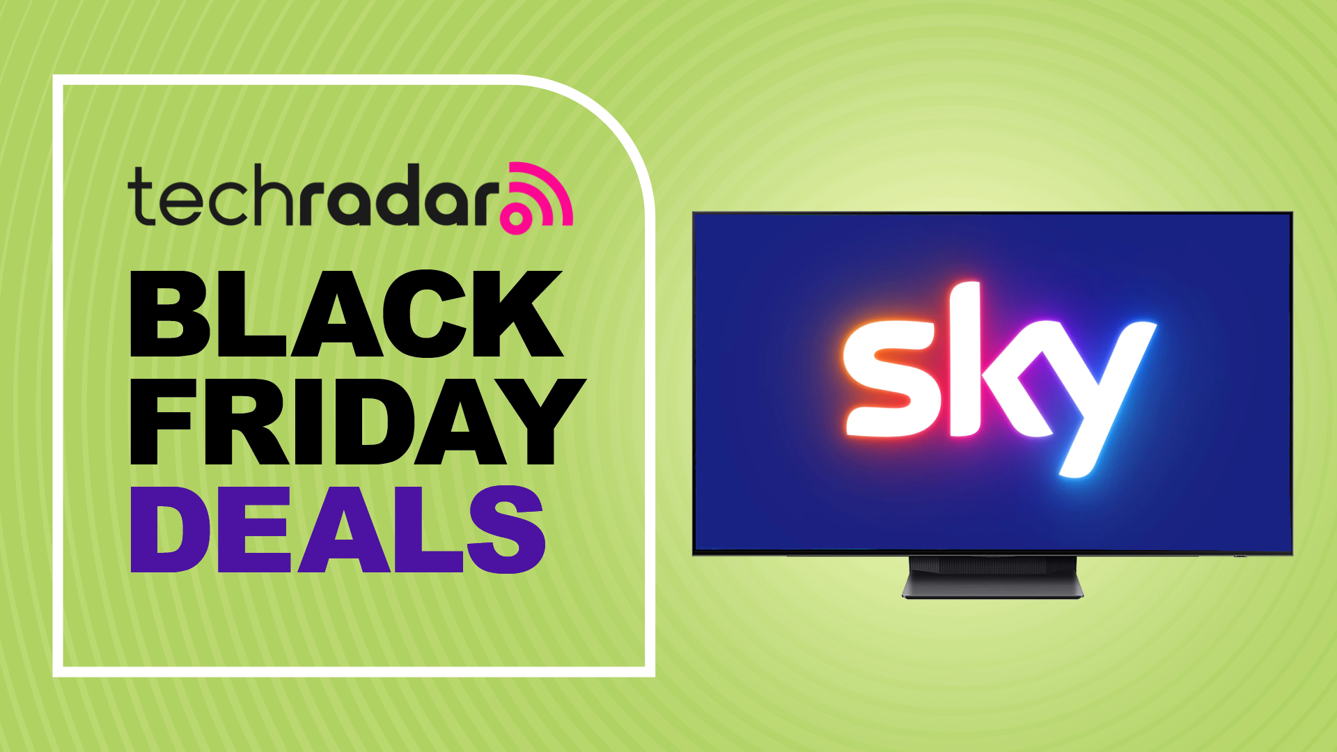 A Black Friday deals logo next to a TV displaying the Sky logo