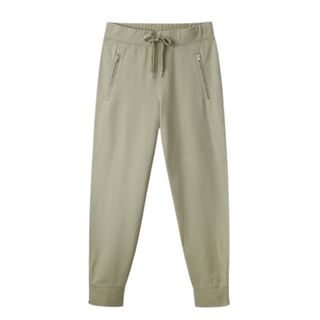 best joggers for women from the white company include these green joggers with zip detailing at ankles in green