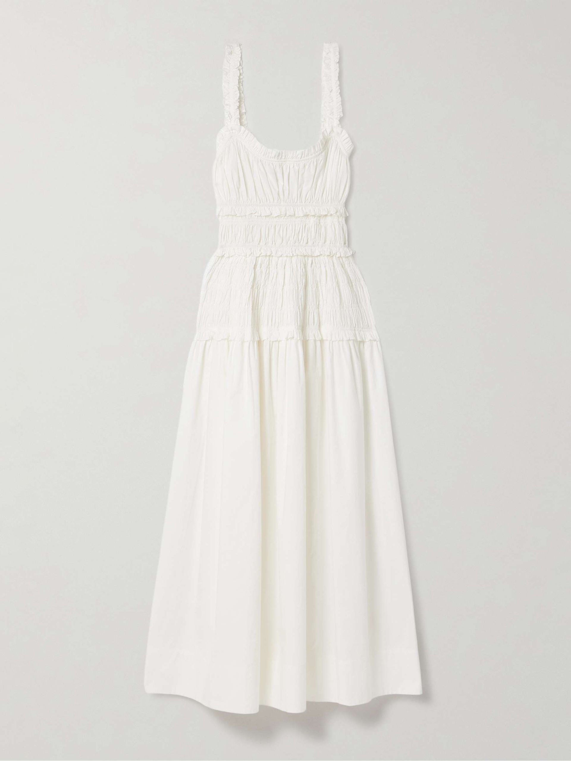 Marianne Shirred Organic Cotton-Poplin Midi Dress