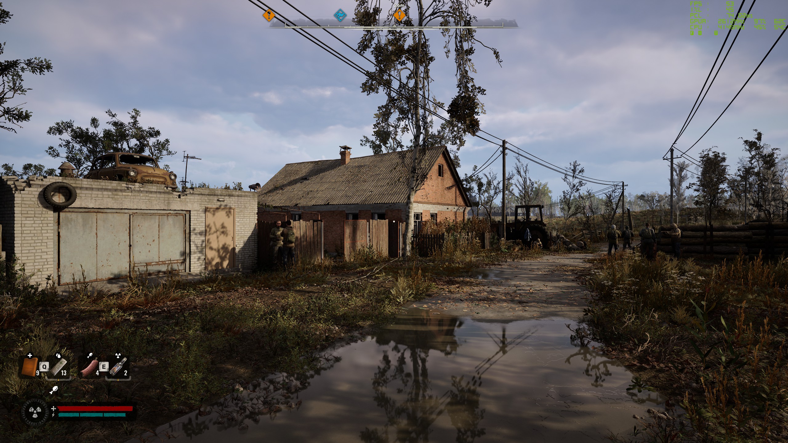 A screenshot of Stalker 2: Heart of Chornobyl, showing the impact of reflections settings