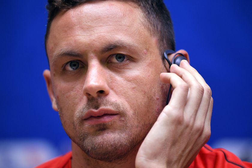 Serbia&amp;apos;s midfielder Nemanja Matic attends a press conference at the Kaliningrad Stadium in Kaliningrad on June 21, 2018 on the eve of their Russia 2018 World Cup football match against Switzerland. - RESTRICTED TO EDITORIAL USE - NO MOBILE PUSH ALERTS/DOWNLOADS (Photo by Patrick HERTZOG / AFP) / RESTRICTED TO EDITORIAL USE - NO MOBILE PUSH ALERTS/DOWNLOADS (Photo by PATRICK HERTZOG/AFP via Getty Images)