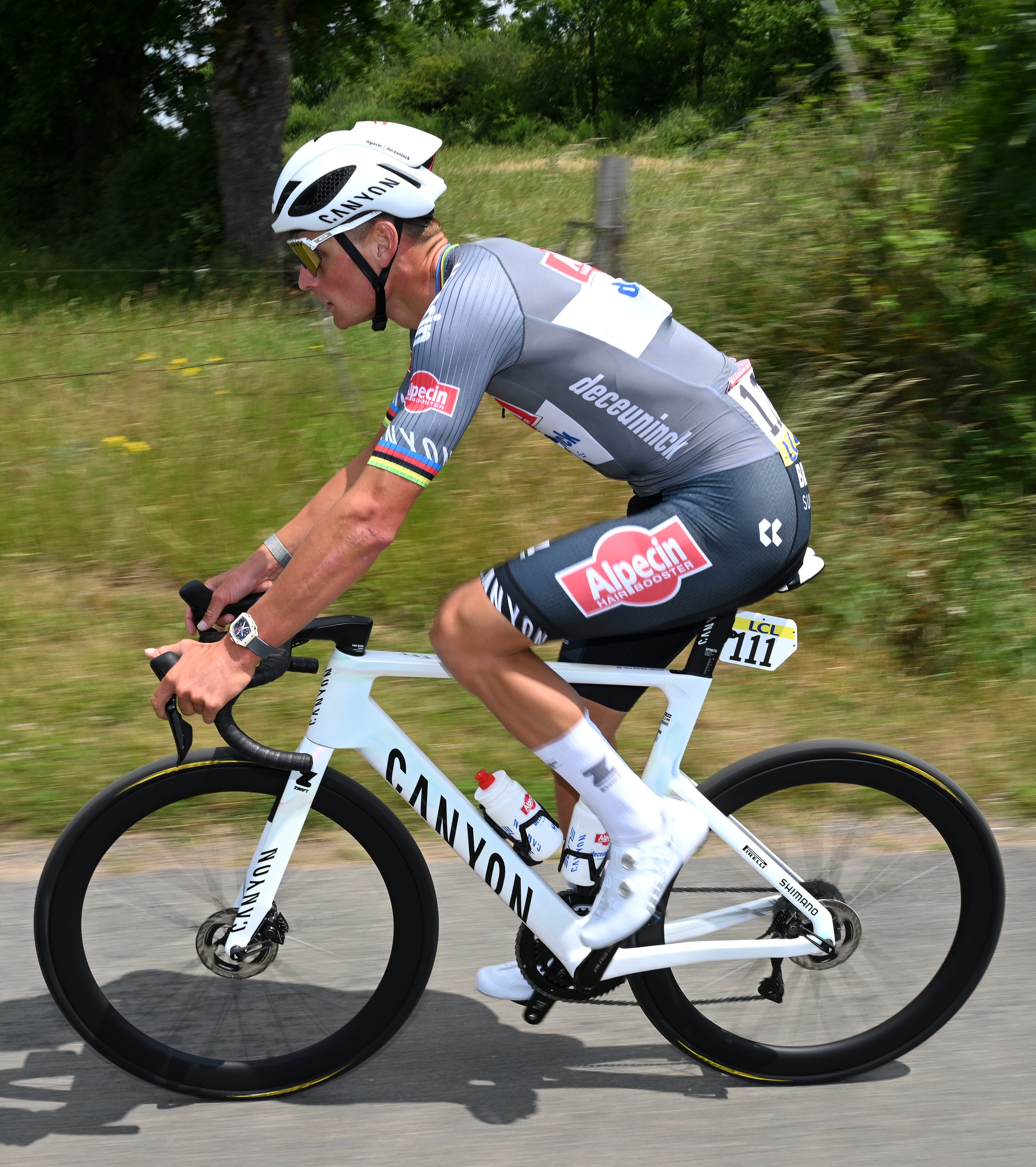 Mathieu van der Poel racing at the Criterium du Dauphine